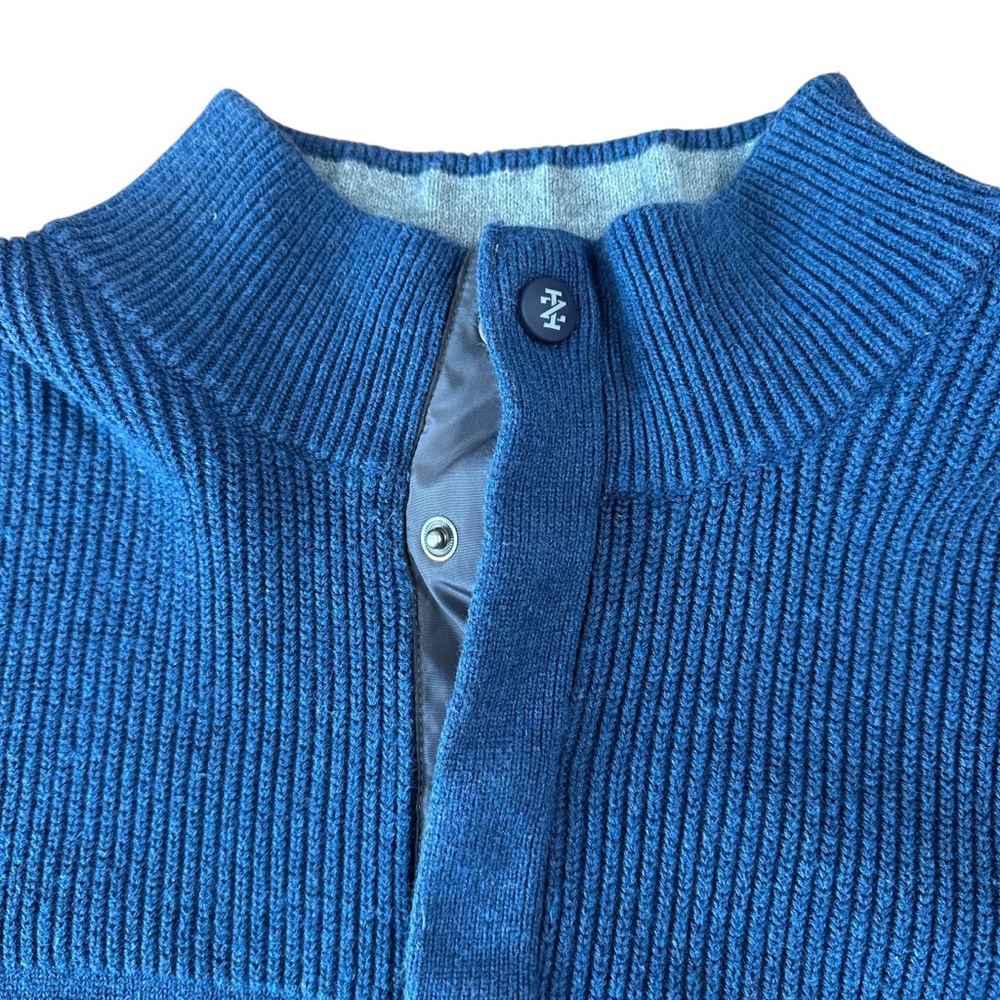 Men’s Izod Golf blue gray snap up collar sweater with elbow patches Size L - Picture 2 of 11